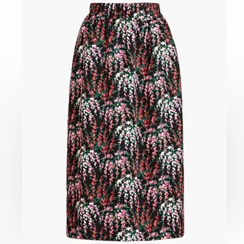 J. Crew Factory Floral Stretch Waist Pencil Skirt Black Pink XS S1